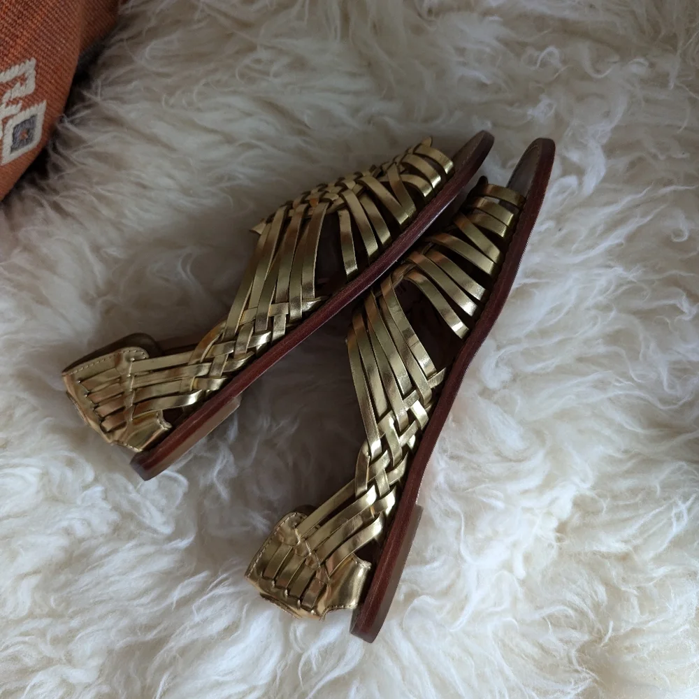 Tory Burch Golden Woven Huarache Sandals - Picture 6 of 9